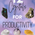 pastel tie dye background with 12 crystals to help with productivity