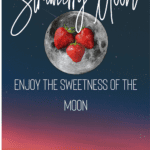 June Full Moon with strawberries under a blue red sky.