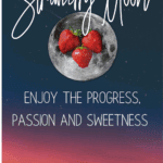 June Full Moon with strawberries under a blue red sky.